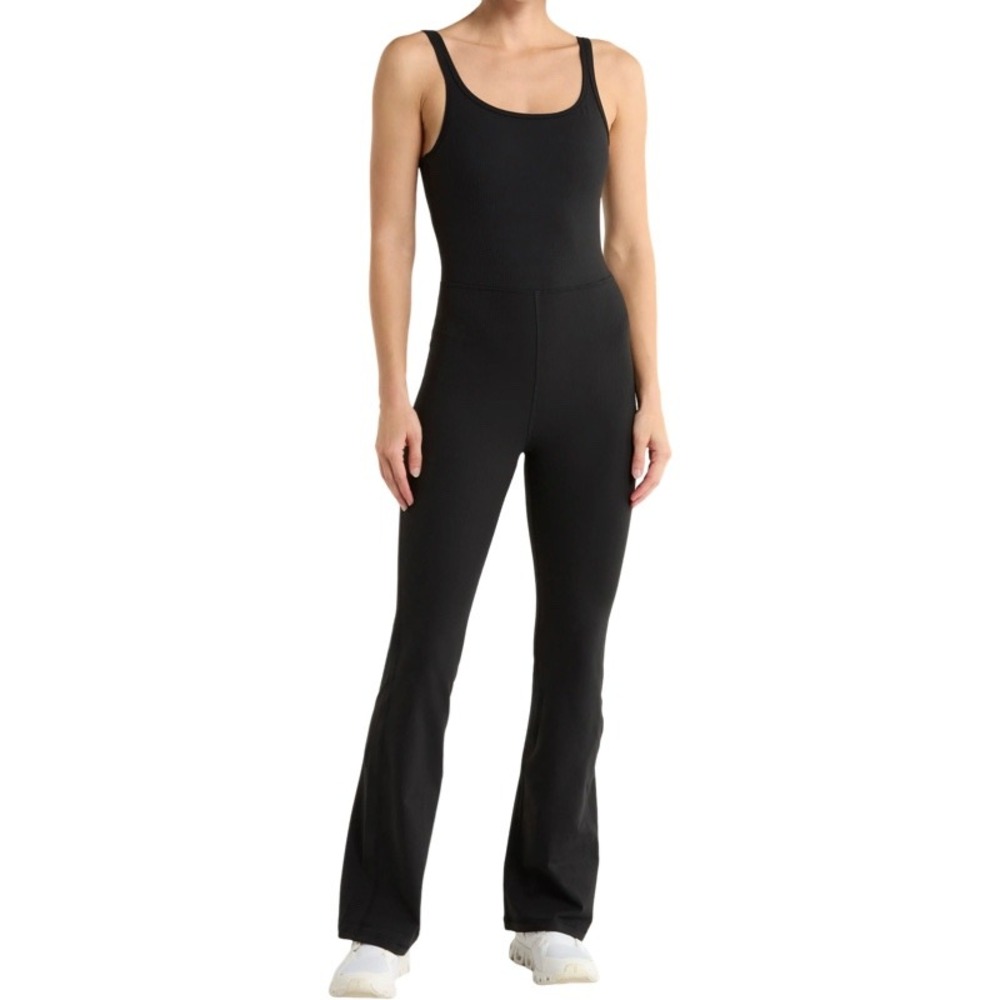 YOGALICIOUS NEW XS Jumpsuit Black Felix Lux Rib Scarlett Flare Leg Athleisure